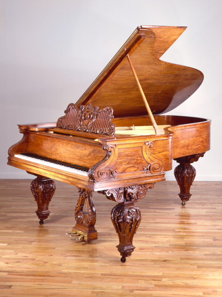 Steinway & Sons Grand Piano, Model C, carved french walnut case