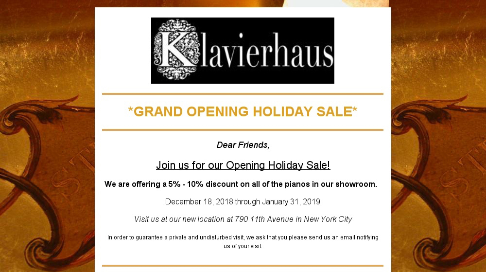 Holiday Opening Sale